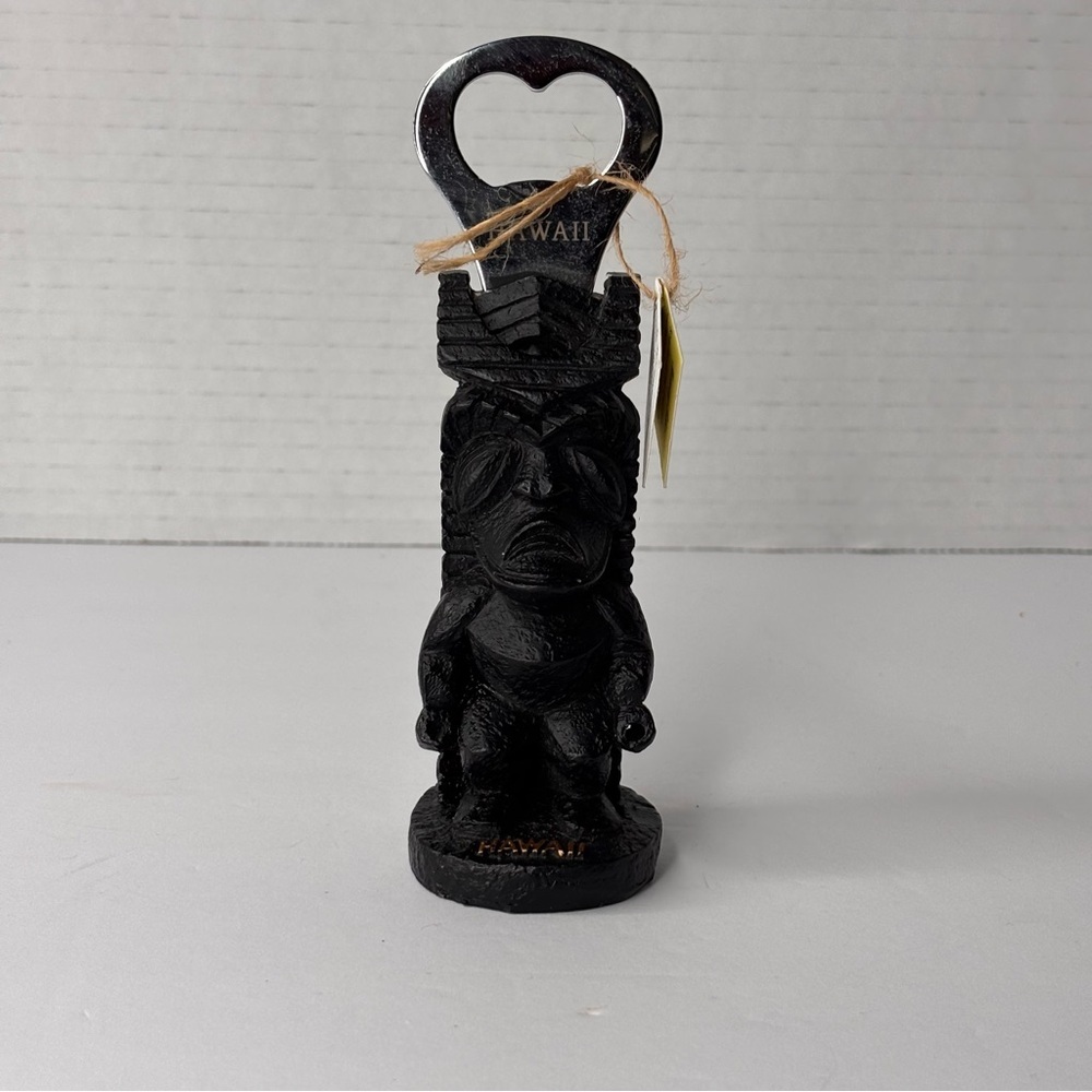 Vintage Hawaii Black Tiki Bottle Opener Resin Figurine "Tiki of Hawaii" NWT